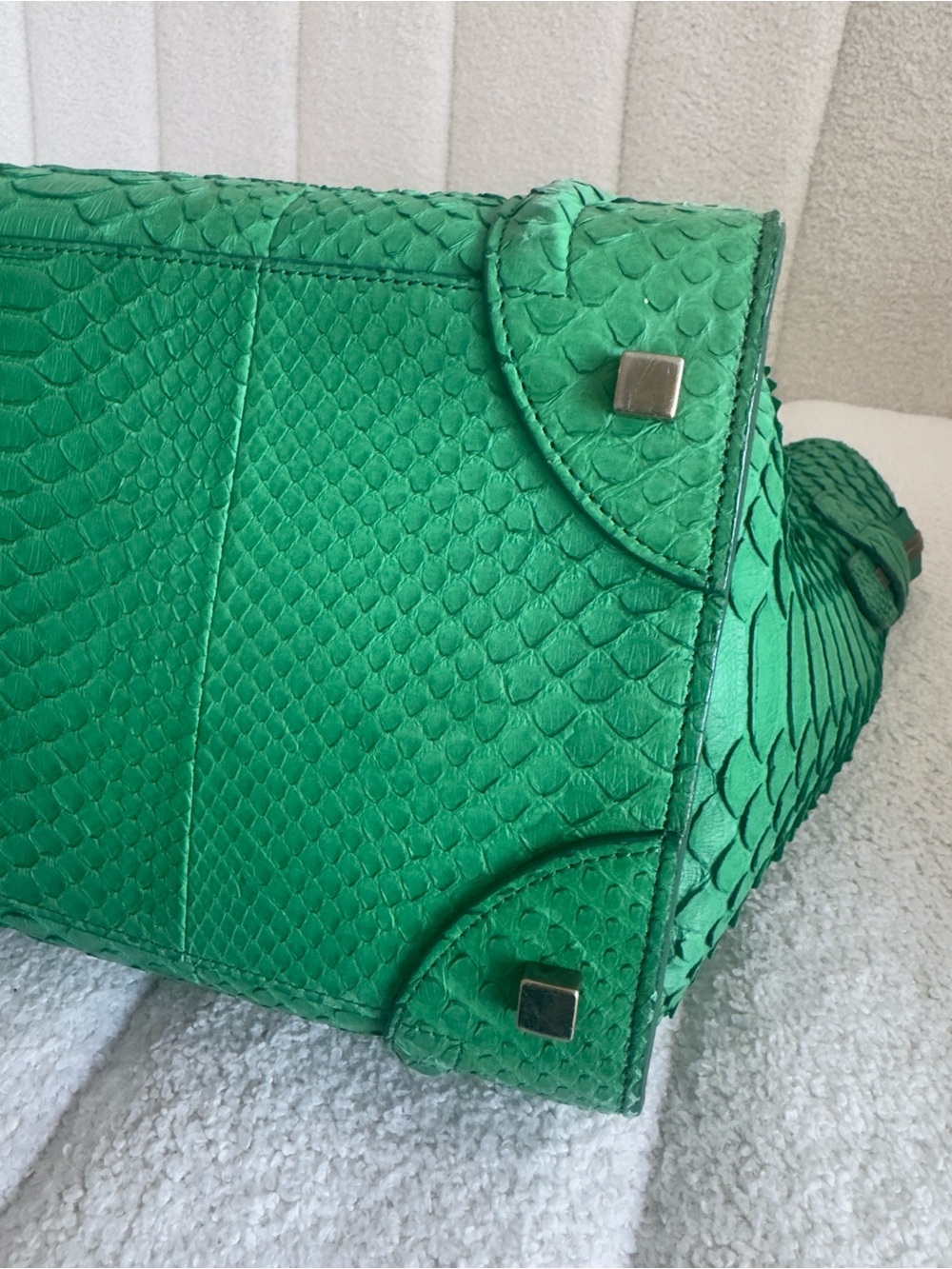 Celine Green Python-Embossed Top-Handle Tote - Picture 2 of 5